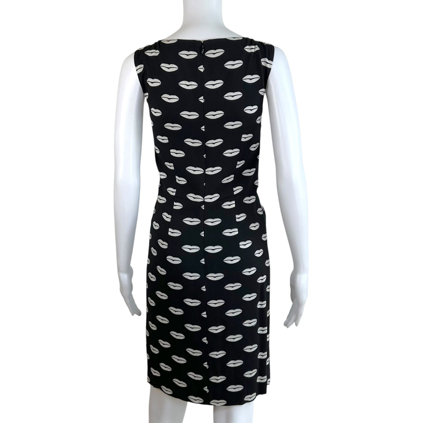 Prada A-Line Midi Dress Black White Lip Print
