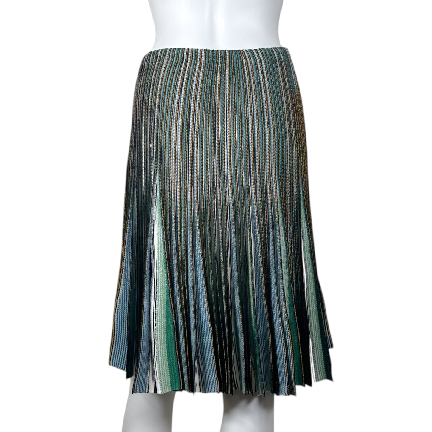 Missoni Blue & Green Striped Pleated Knit Midi Skirt