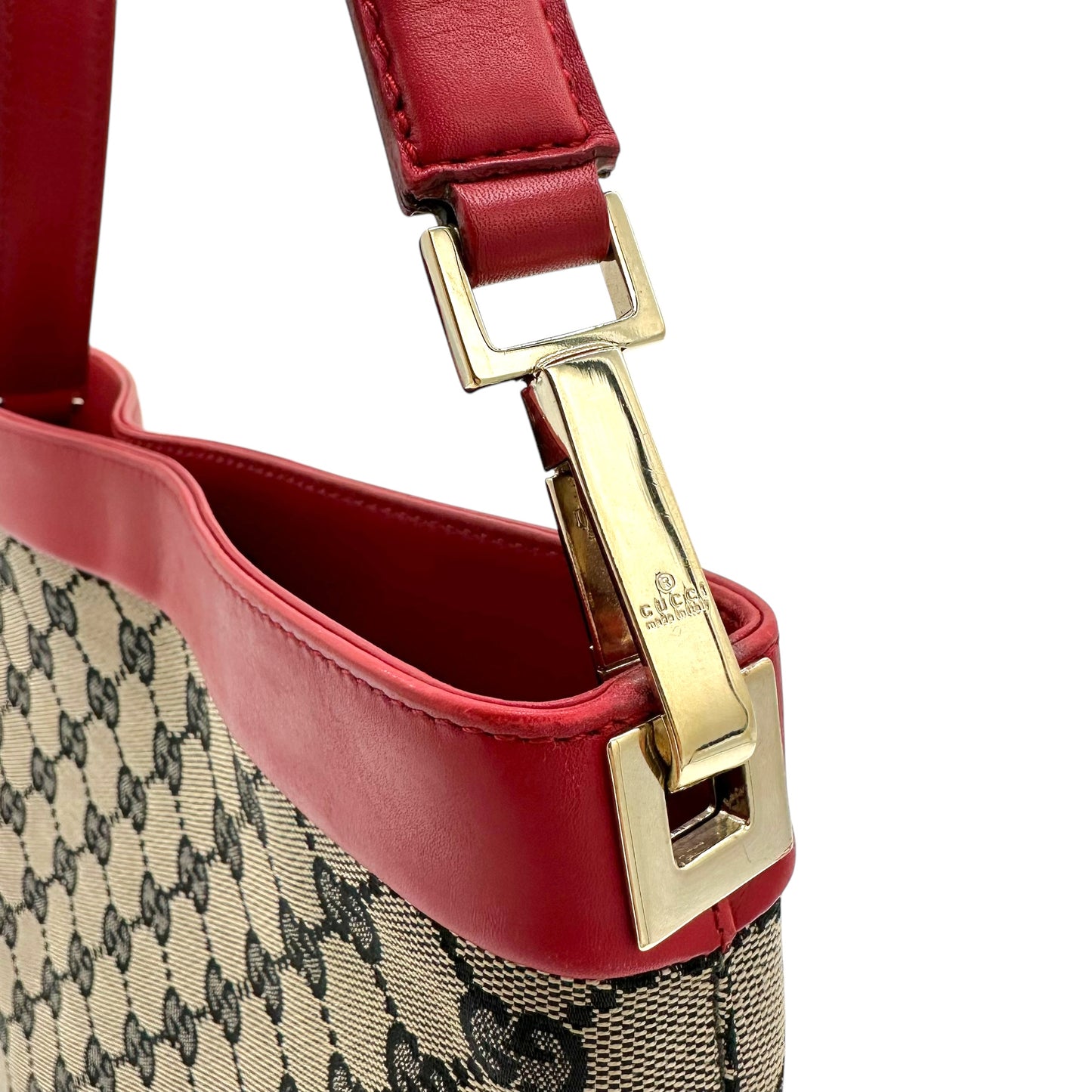 Gucci Gray Monogram Red Trim Tote Bag - Outfit Repeater