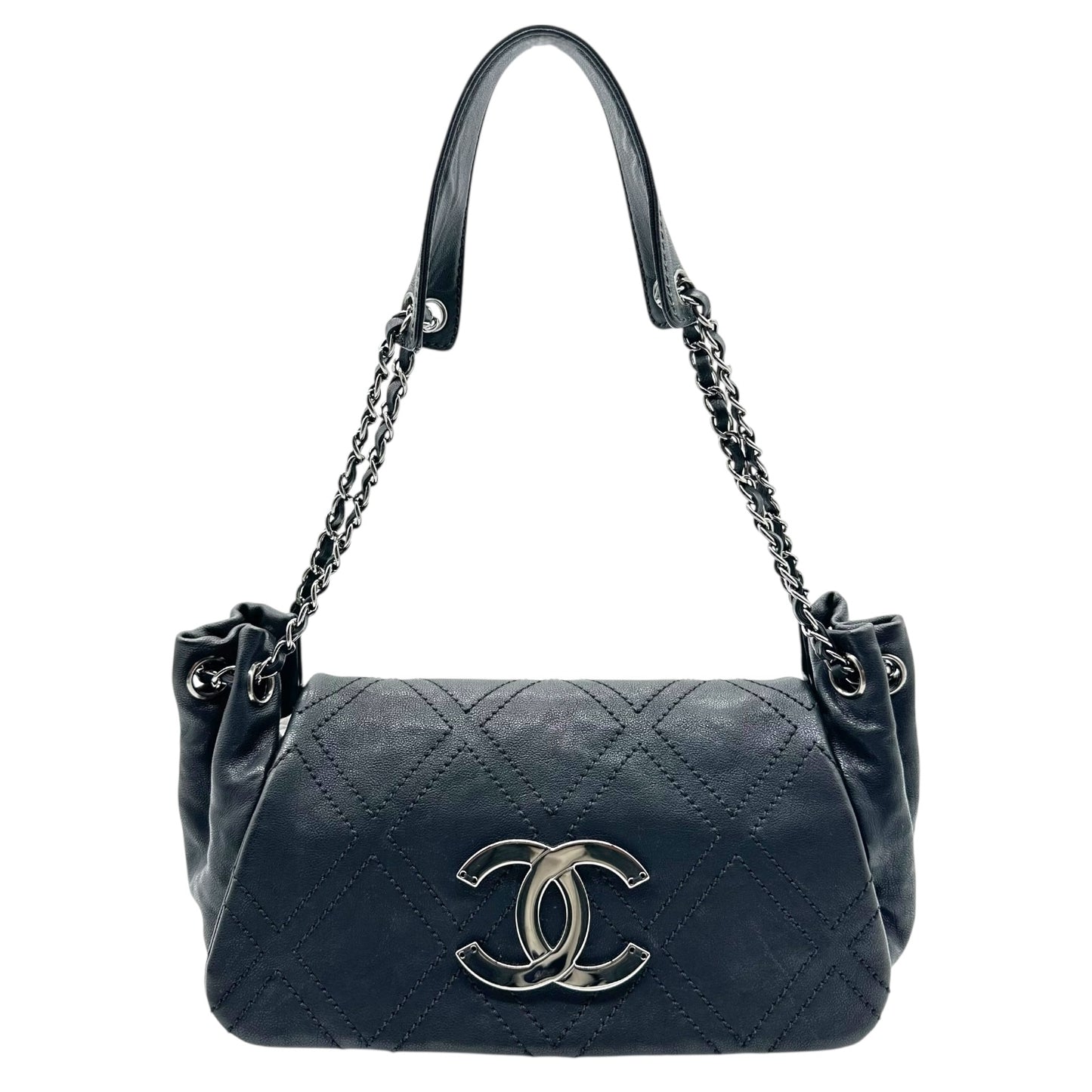 Chanel Black Calfskin Surpique Accordion Shoulder Bag