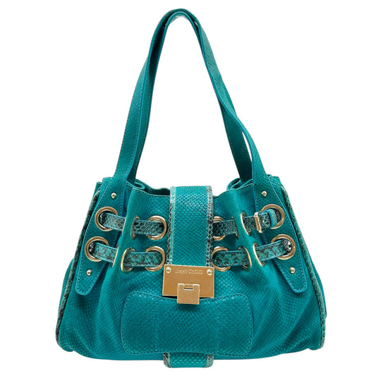 Jimmy Choo Turquoise Suede & Python Trim Shoulder Bag