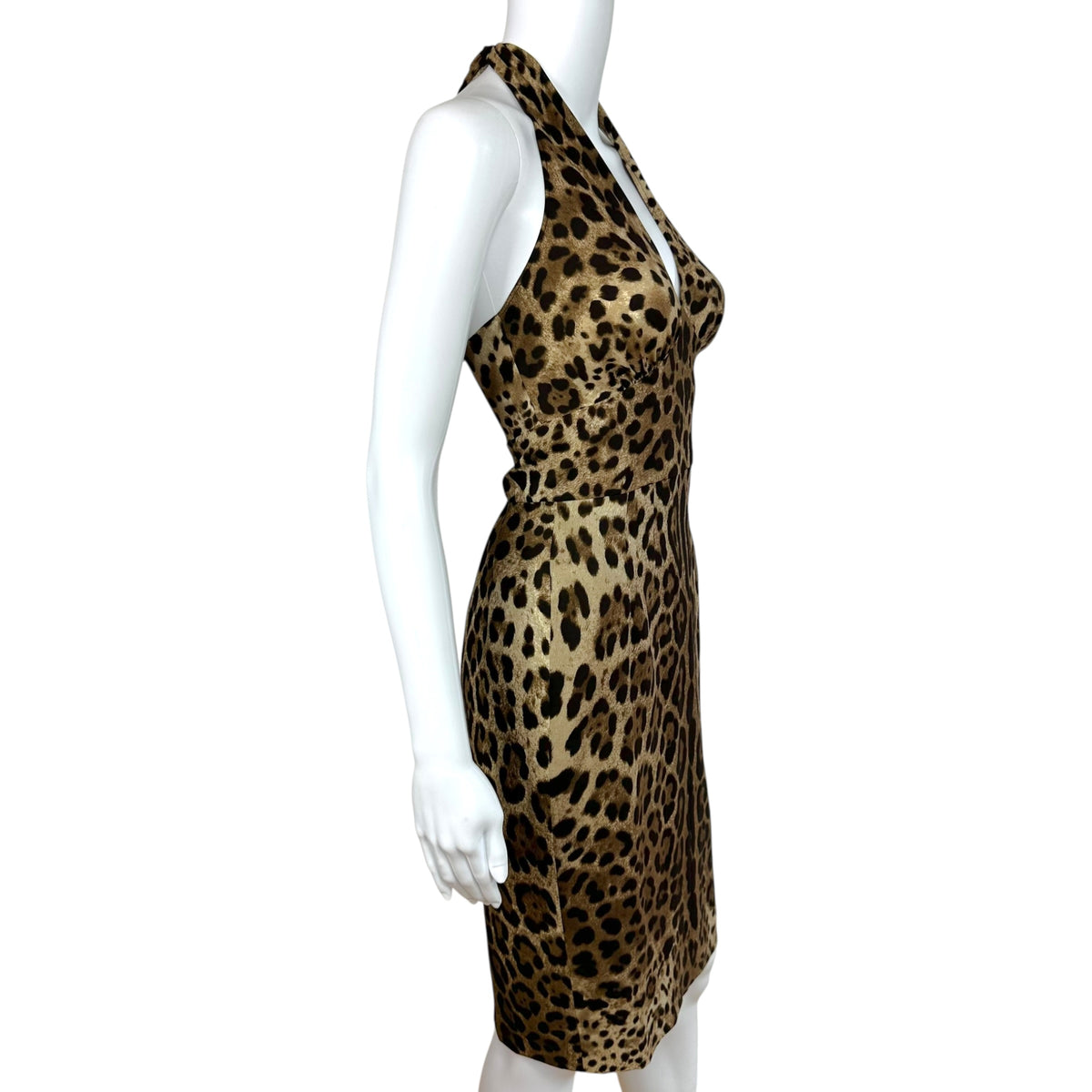 Dolce & Gabbana Leopard Print Silk Halter Midi Dress NEW