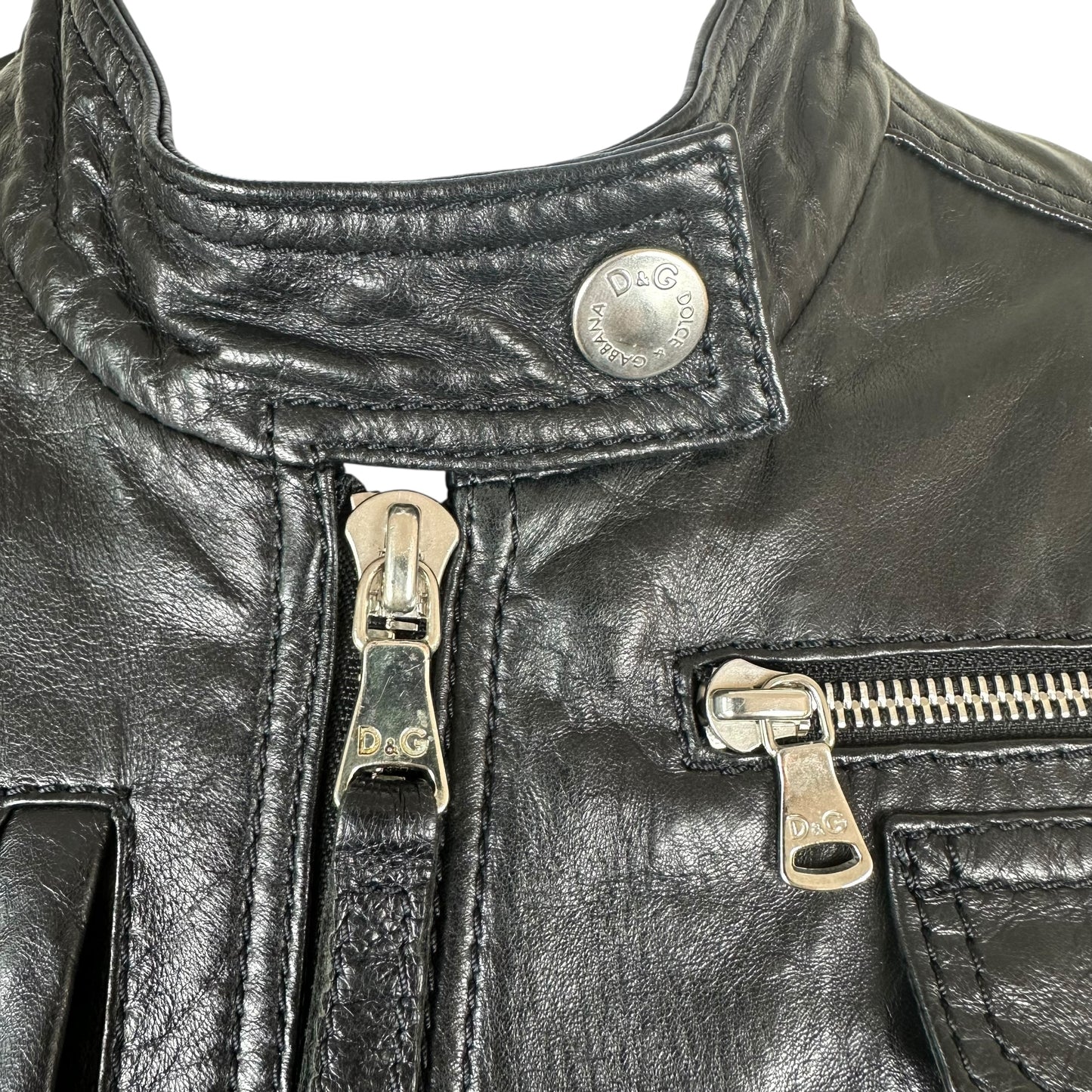 D&G Dolce & Gabbana Black Leather Cargo Pocket Jacket