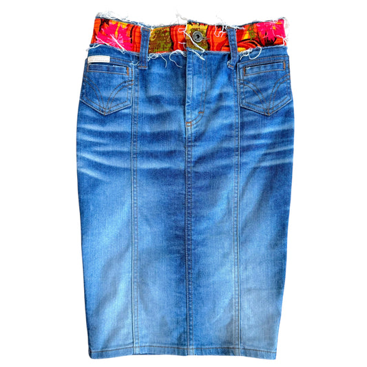 Dolce & Gabbana Denim Floral Waistband Midi Skirt