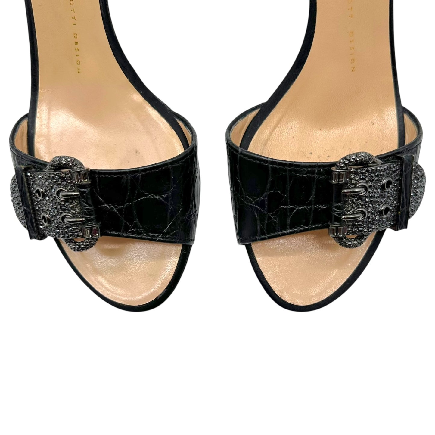 Giuseppi Zanotti Black Croc Embossed Embellished Buckle Heels