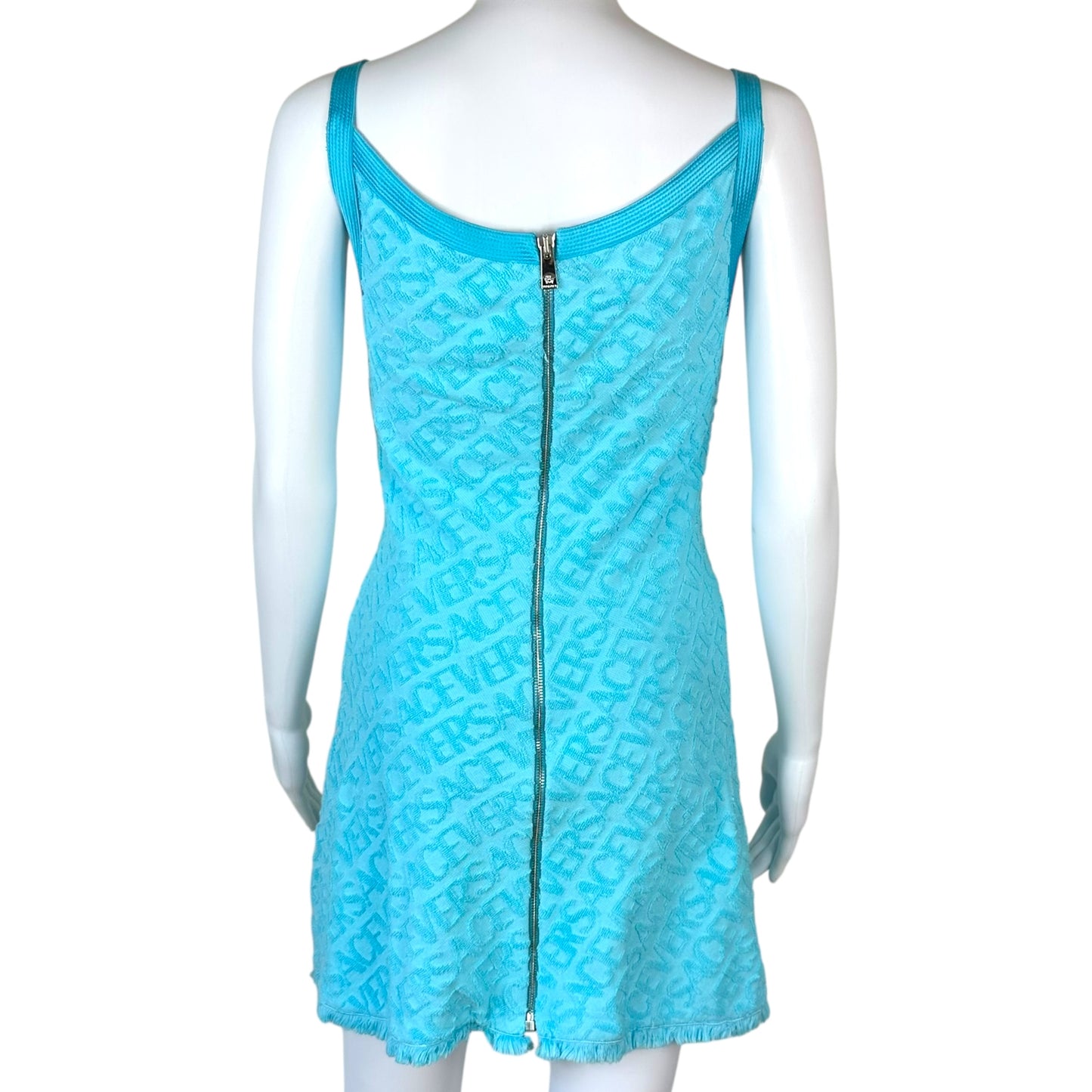 Versace x Dua Lipa Teal Blue Logo Mini Dress