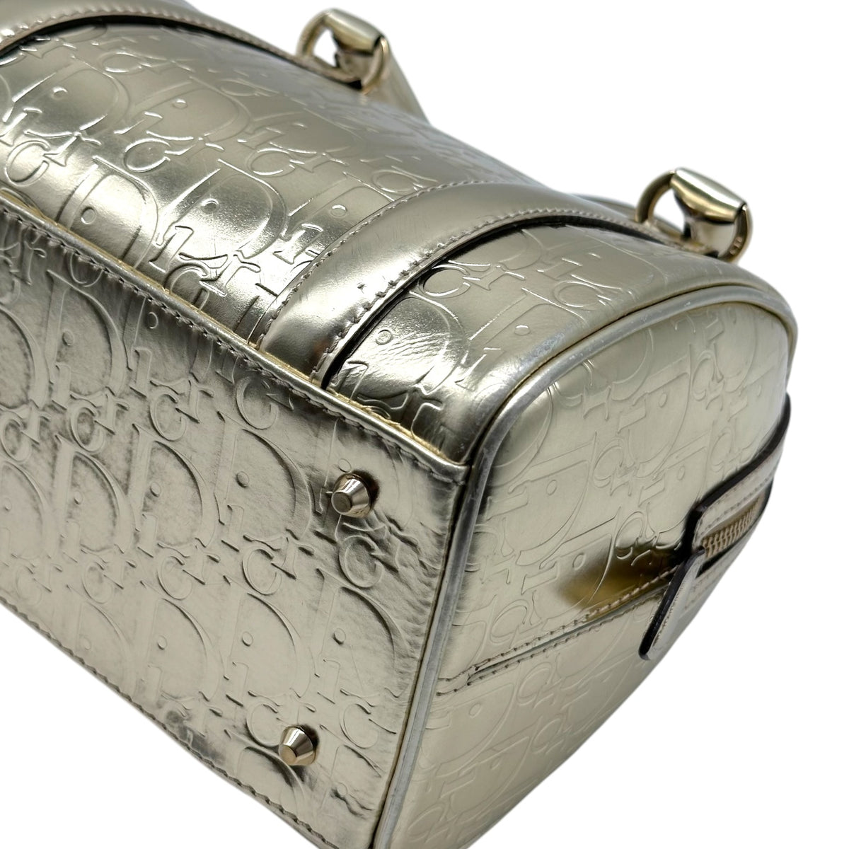 Christian Dior Gold Metallic Trotter Monogram Small Handbag