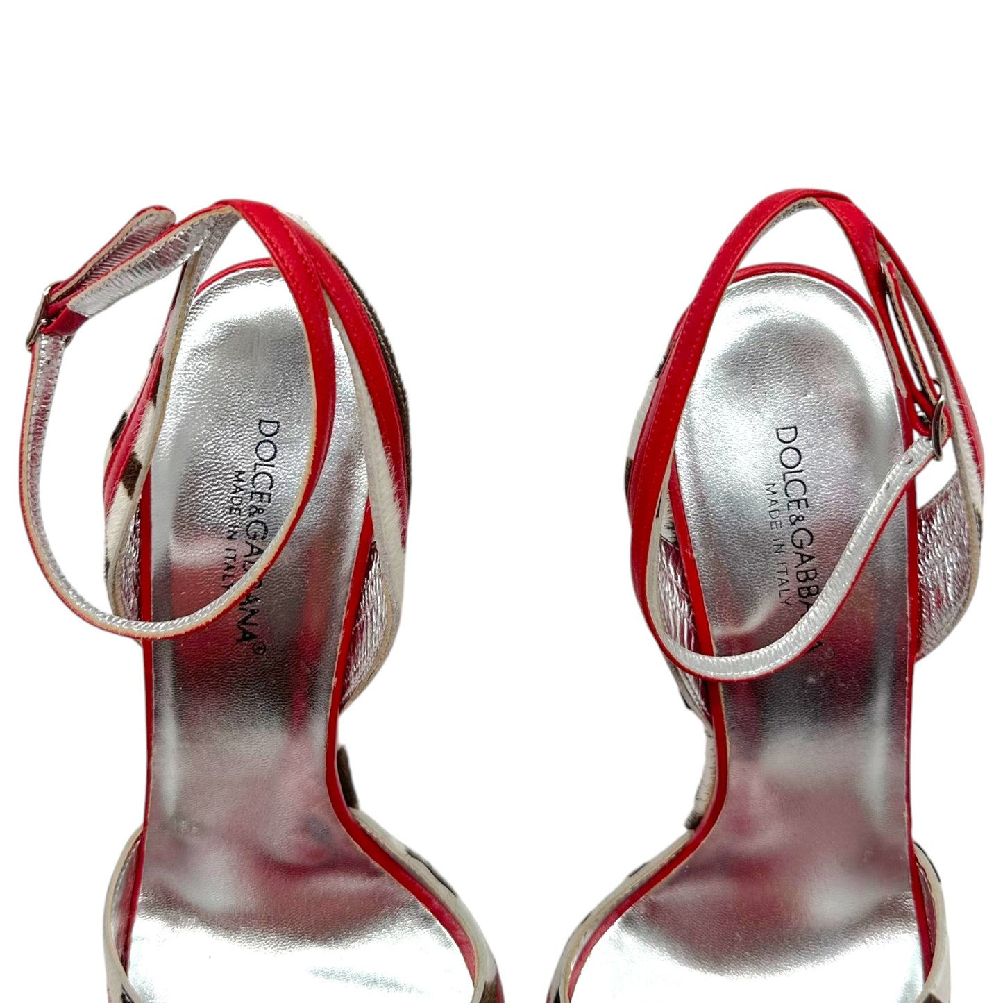 Dolce & Gabbana Zebra Print Ponyhair & Red Leather Wedge Heel Sandals