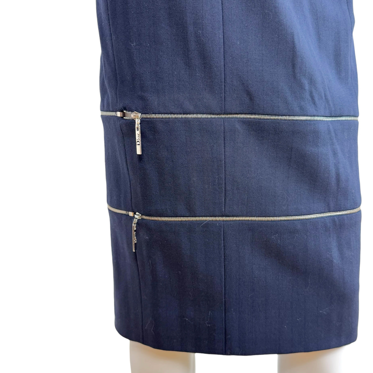 Christian Dior Navy Blue Wool Midi Dress Multi-Zip