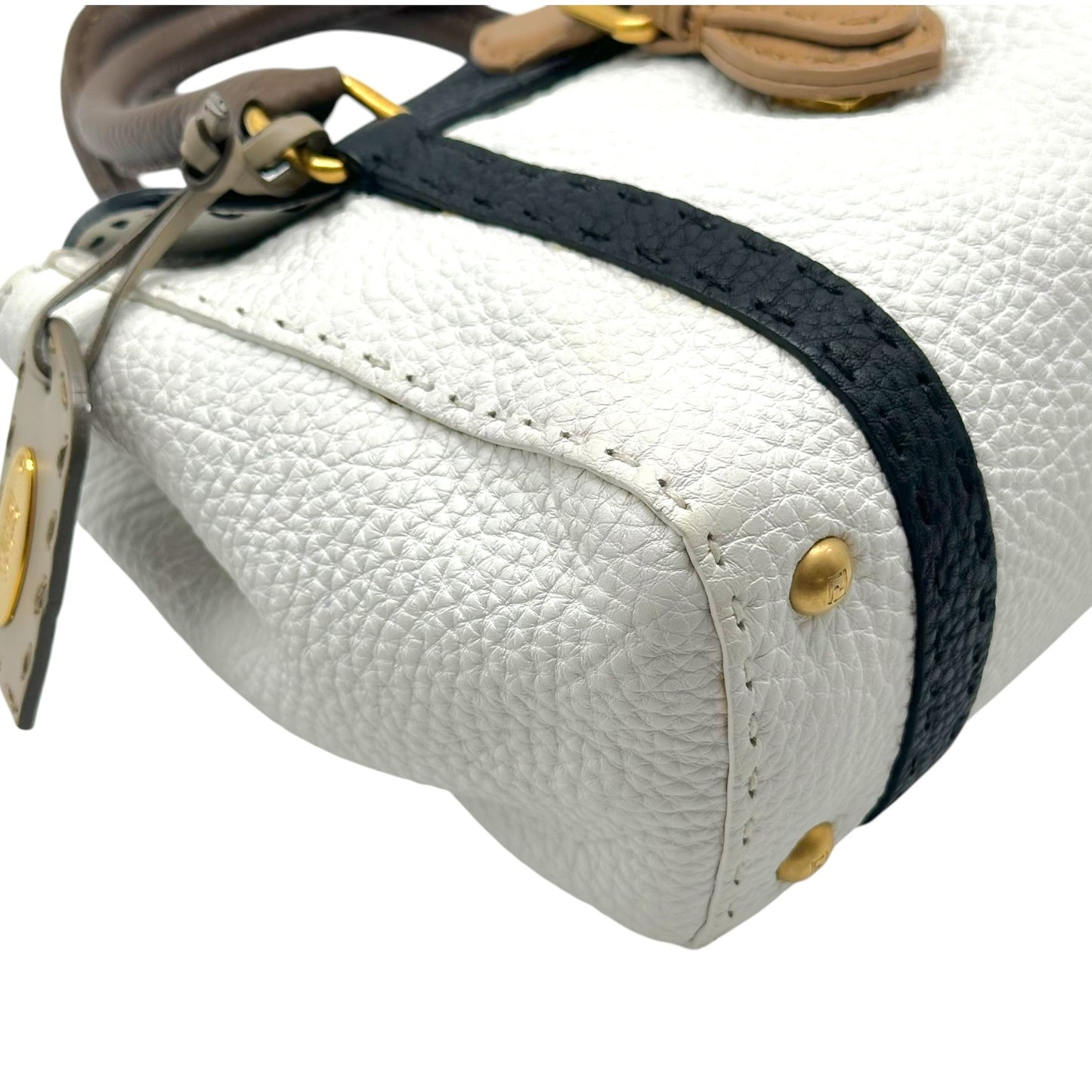 Fendi Selleria Mini Handbag White Black Tan Leather