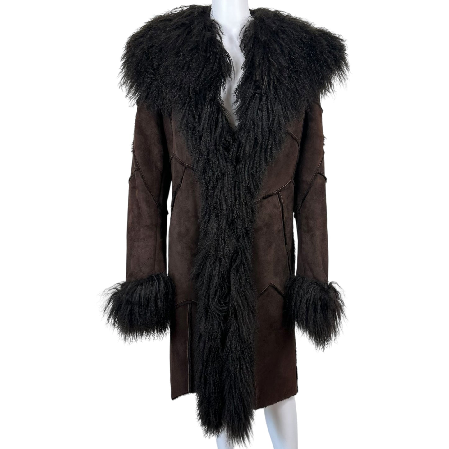 Blumarine Brown Mongolian Lamb Fur Patchwork Penny Lane Coat