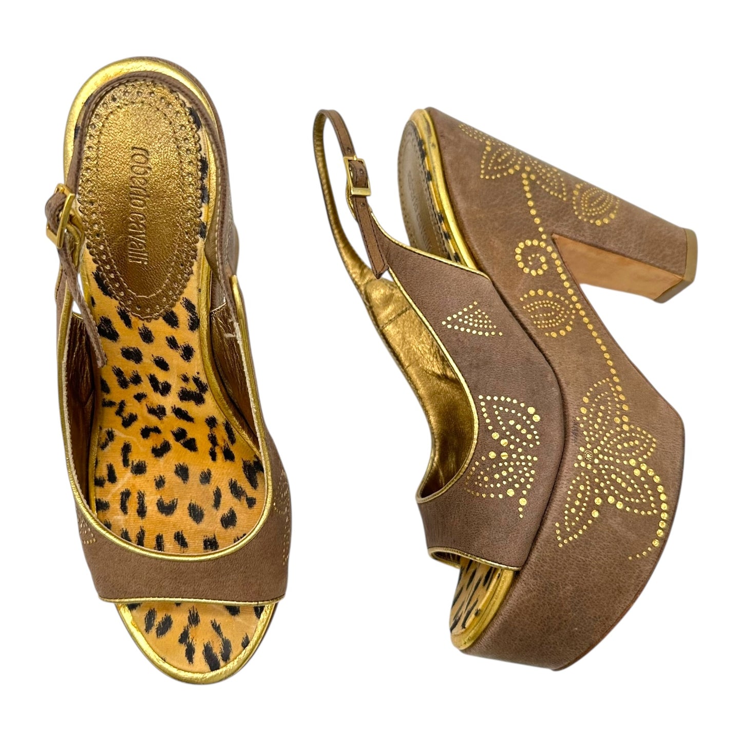 Roberto Cavalli Brown Suede Platform Slingback Heels - Outfit Repeater