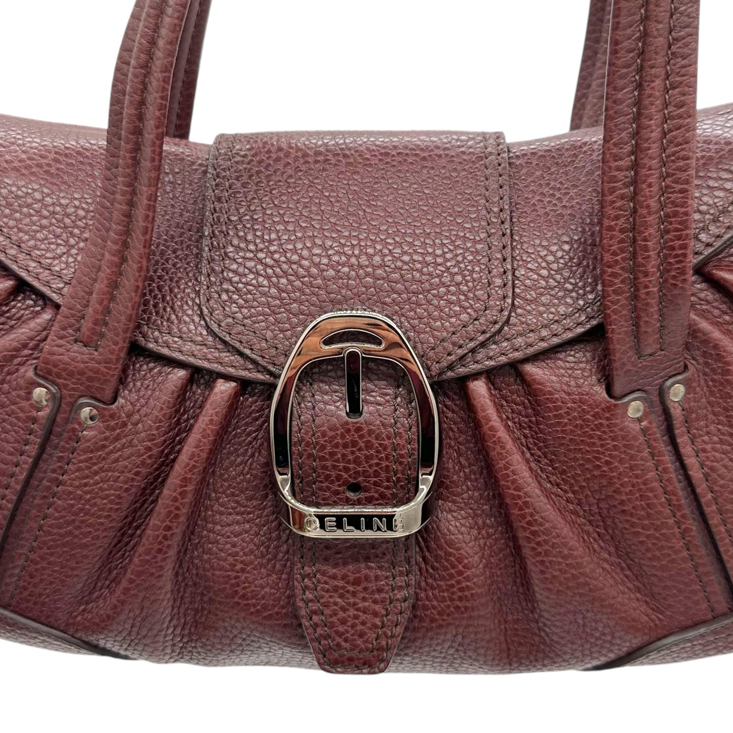 Celine Burgundy Leather Buckle Shoulder Bag - Outfit Repeater