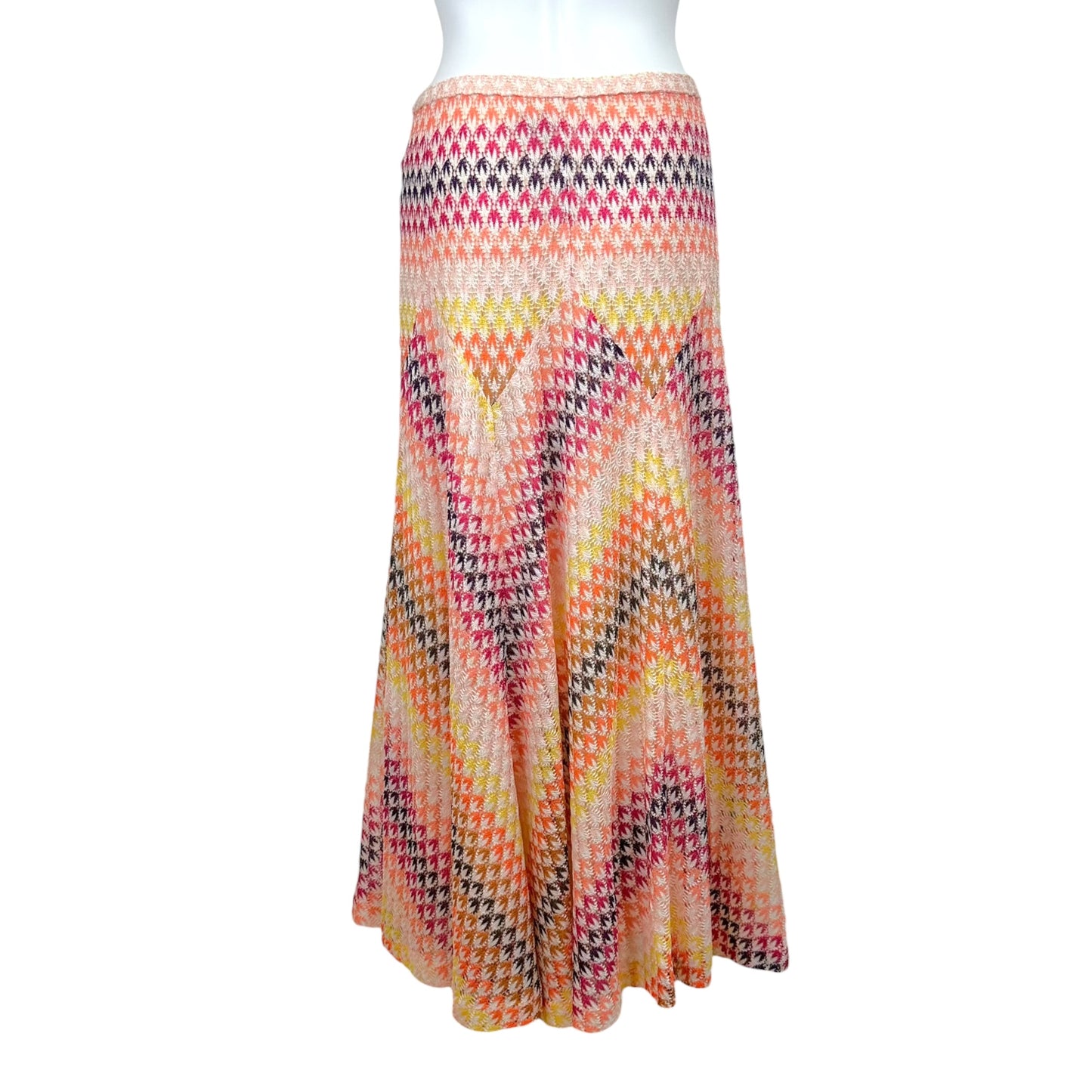 Missoni Pink & Orange Knit Flared Midi Skirt
