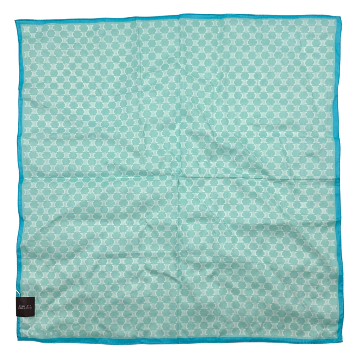 Celine Cotton Bandana Scarf Light Turquoise Blue Monogram