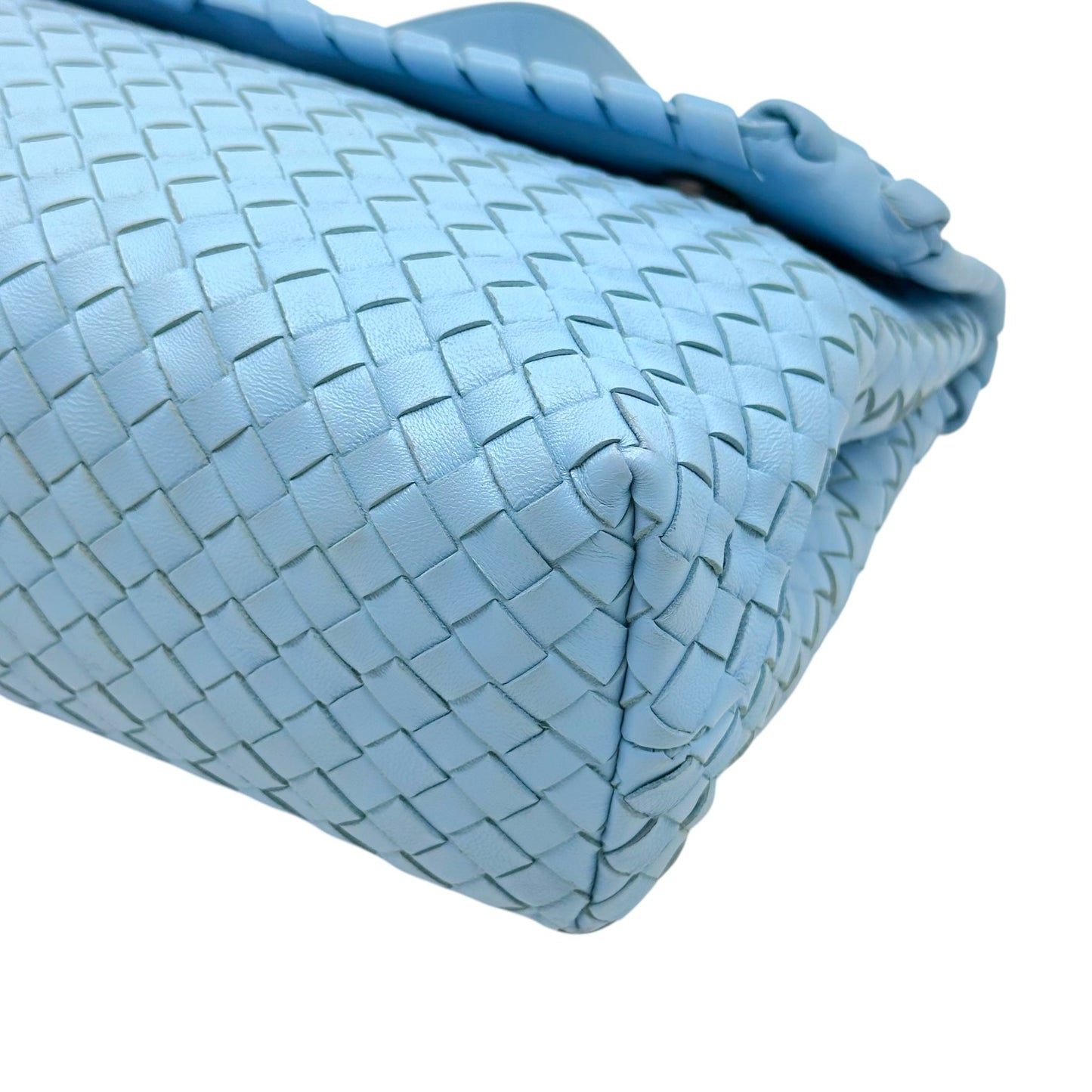 Bottega Veneta Light Blue Intrecciato Leather Flap Shoulder Bag