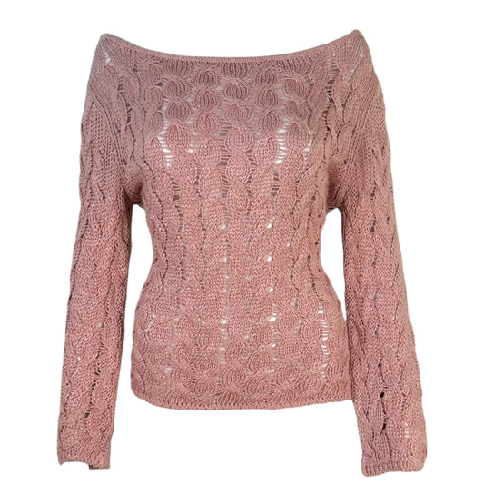 Chanel Identification Cruise 2000 Pink Cable Knit Off Shoulder Sweater