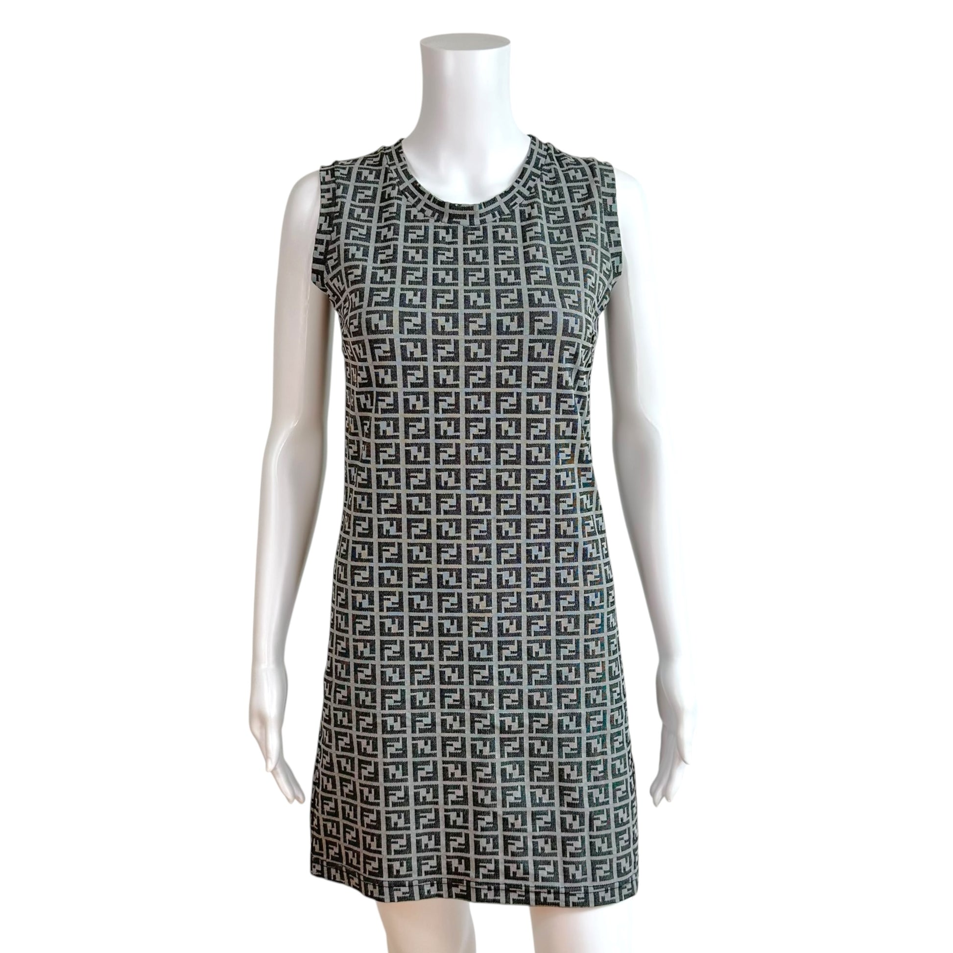 Fendi Mini Dress Gray Black Zucca Monogram Fitted