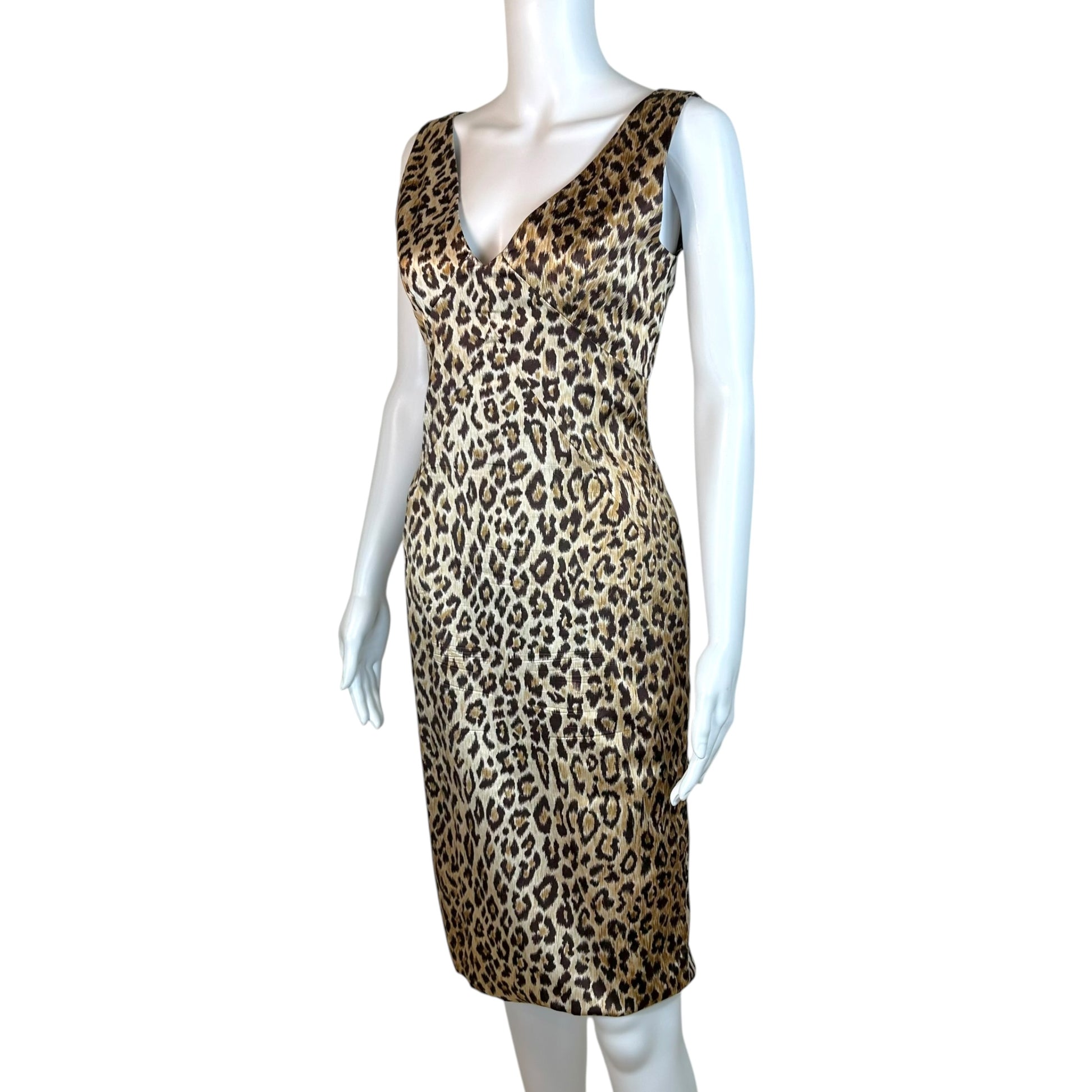 D&G Leopard Print Satin Bodycon Midi Dress
