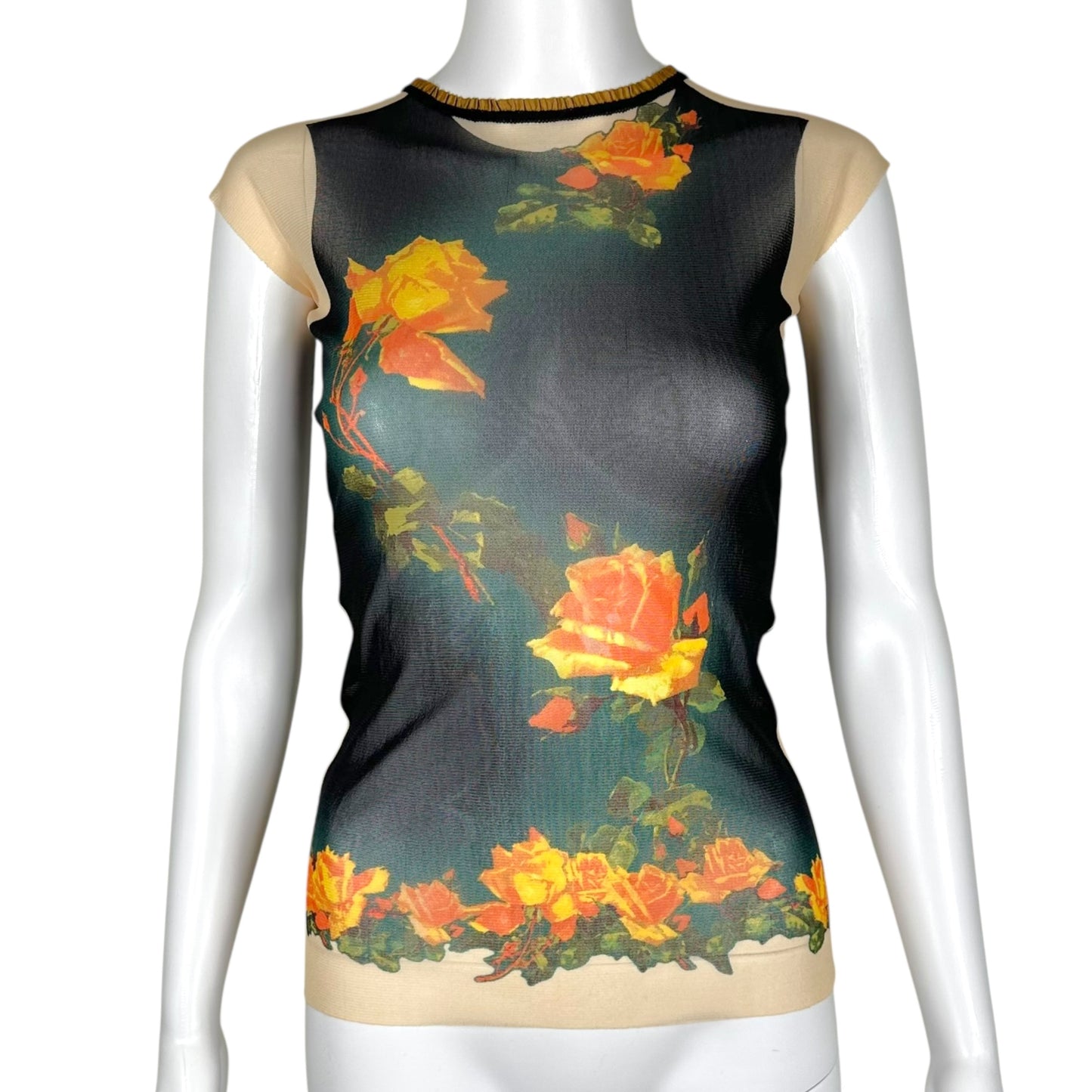 Jean Paul Gaultier Mesh Rose Printed T-Shirt