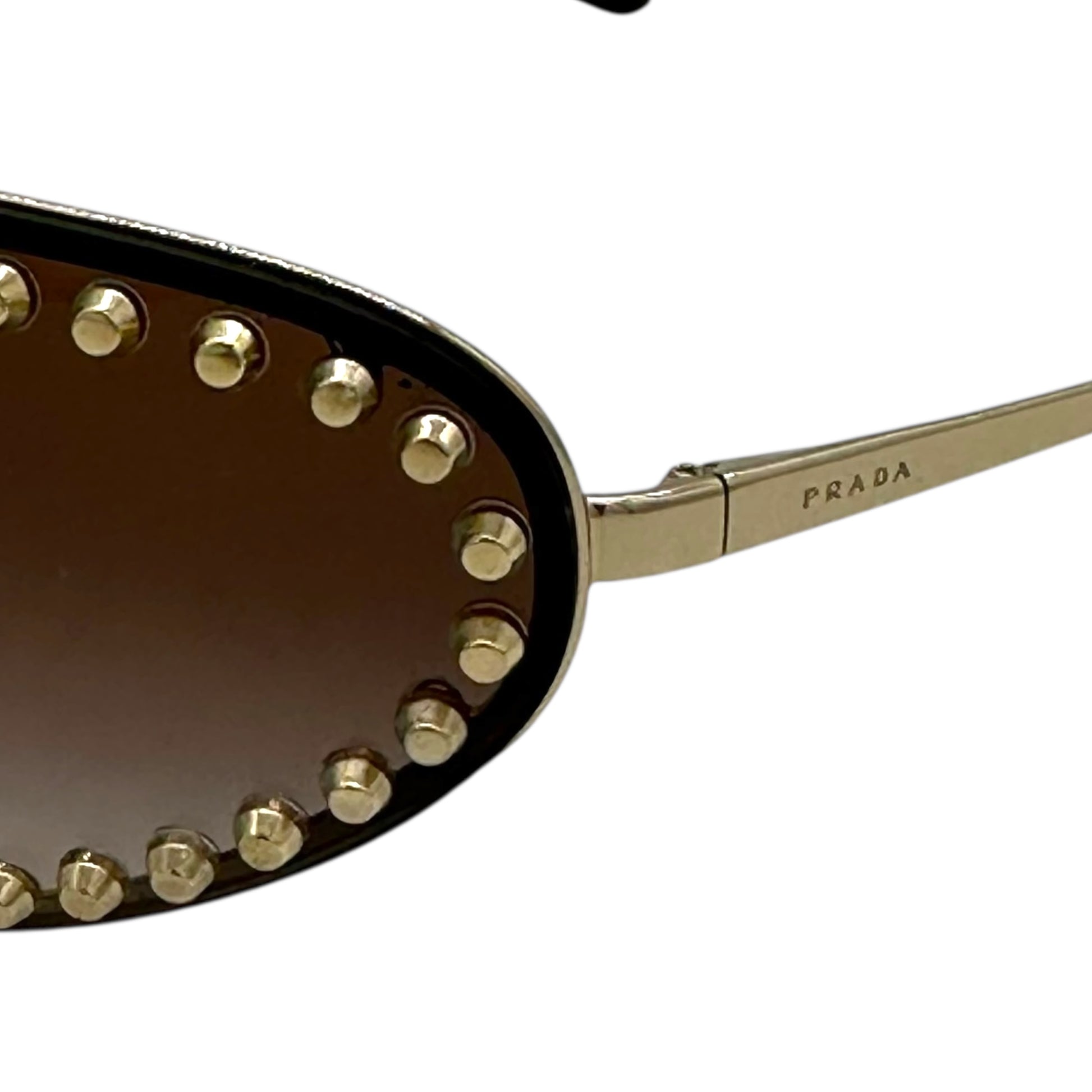 Prada Brown & Gold Studded Shield Sunglasses - Outfit Repeater