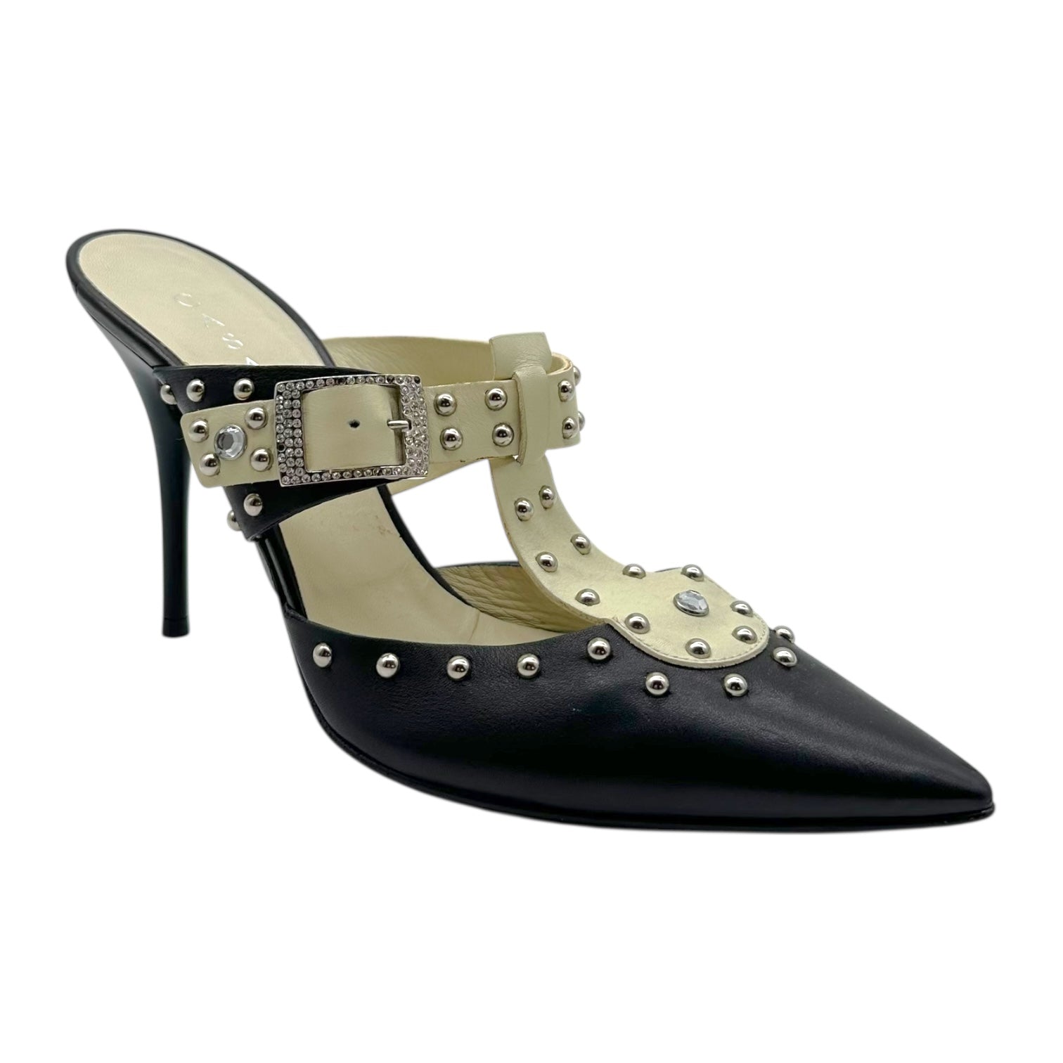 Casadei Studded Black & White Mule Heels - Outfit Repeater