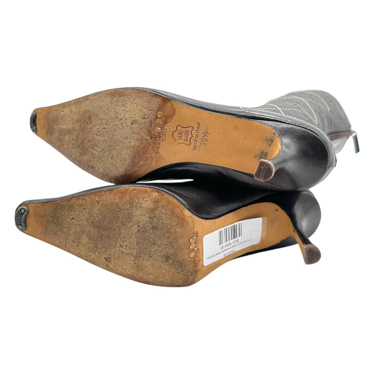 Jimmy Choo Brown Argyle Embroidered Pointed Toe Boots