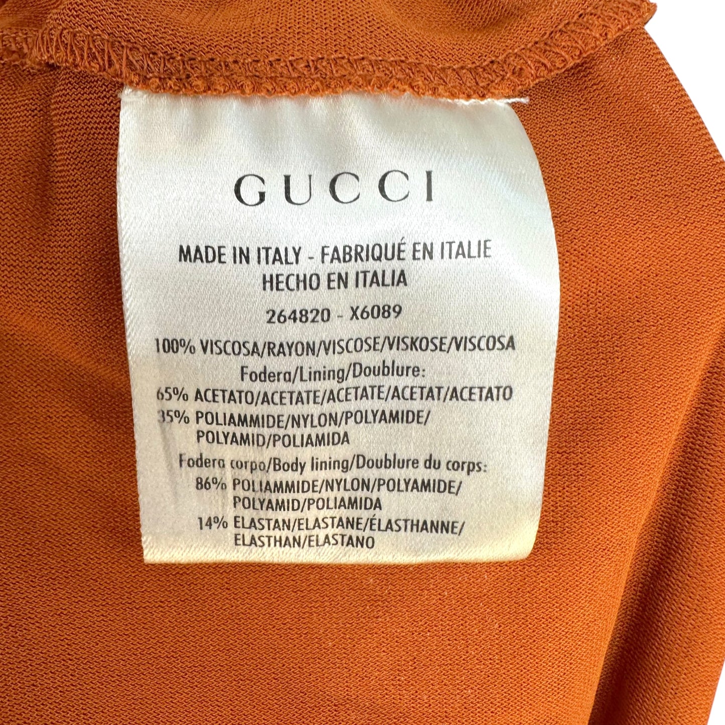 Gucci Burnt Orange Strapless Mini Dress w/ Bamboo Brooch