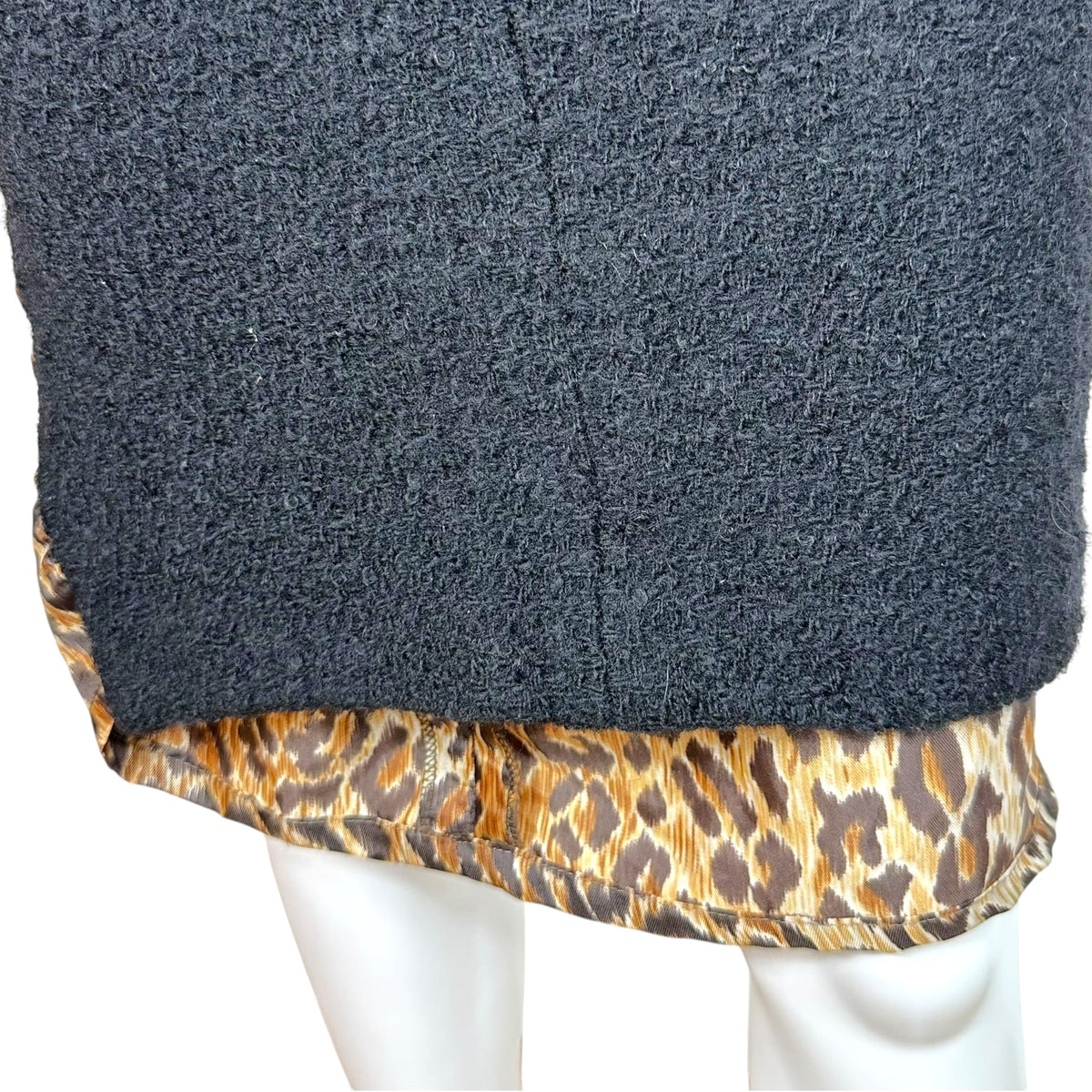Dolce & Gabbana Black Tweed Denim Leopard Print Midi Skirt