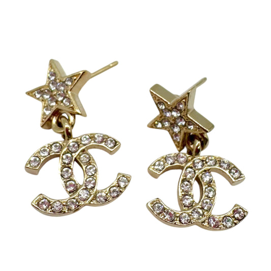 Chanel Gold Crystal Star Dangly Earrings
