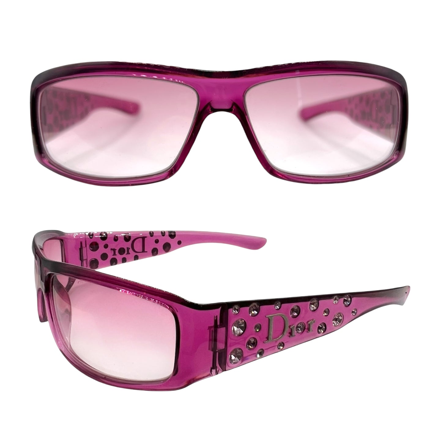 Christian Dior DiorSparkling1 Pink Crystal Embellished Rectangle Sunglasses w/ Case