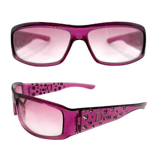 Christian Dior DiorSparkling1 Pink Crystal Embellished Rectangle Sunglasses w/ Case