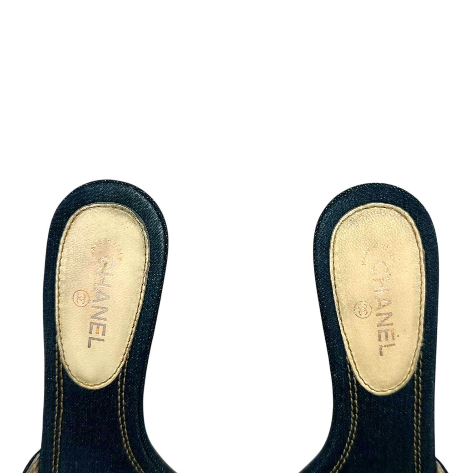 Chanel Denim Camellia Flower Mule Heels - Outfit Repeater