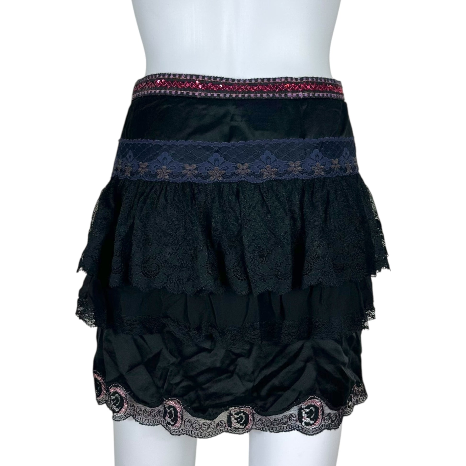 D&G Dolce & Gabbana Sequin & Lace Trim Silk Mini Skirt - Outfit Repeater