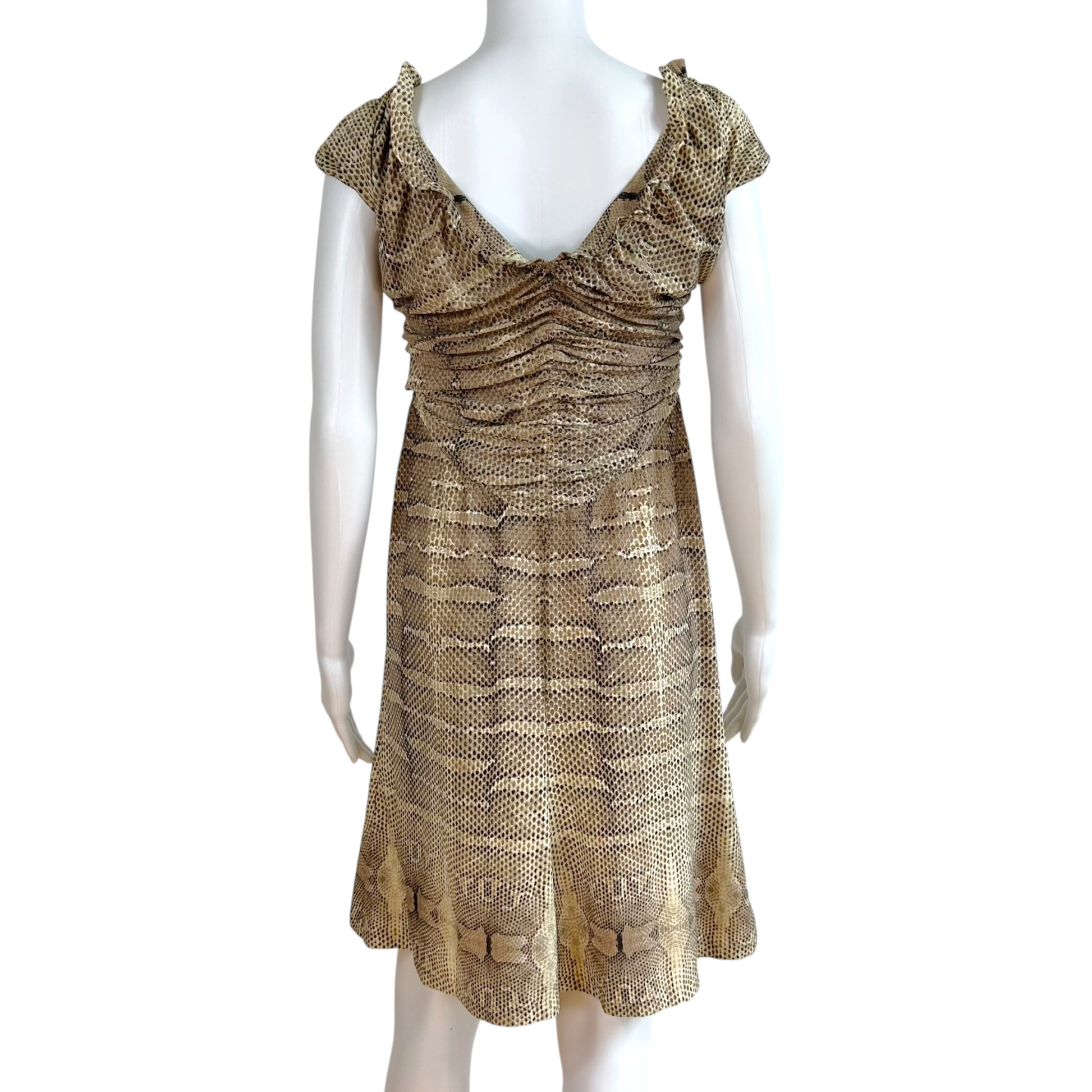 Roberto Cavalli Off-Shoulder Mini Dress Brown Snakeskin Print
