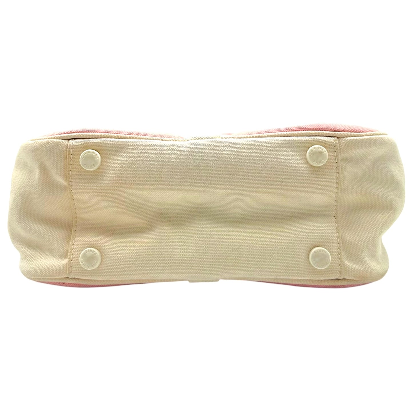 Chanel Mini Tote Bag Pink White Canvas Gold Hardware