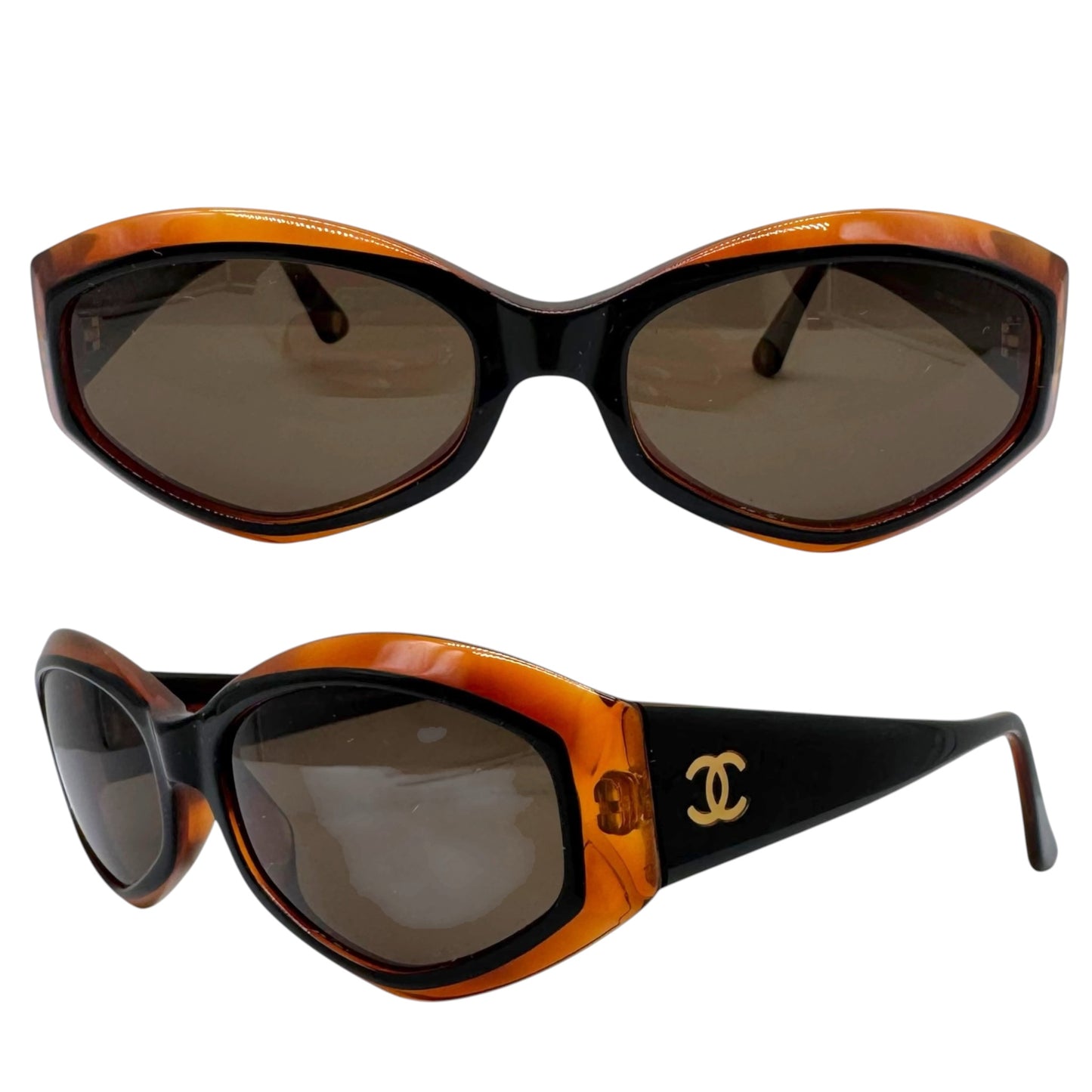 Chanel Oval Sunglasses Tortoise Black Logo Arms