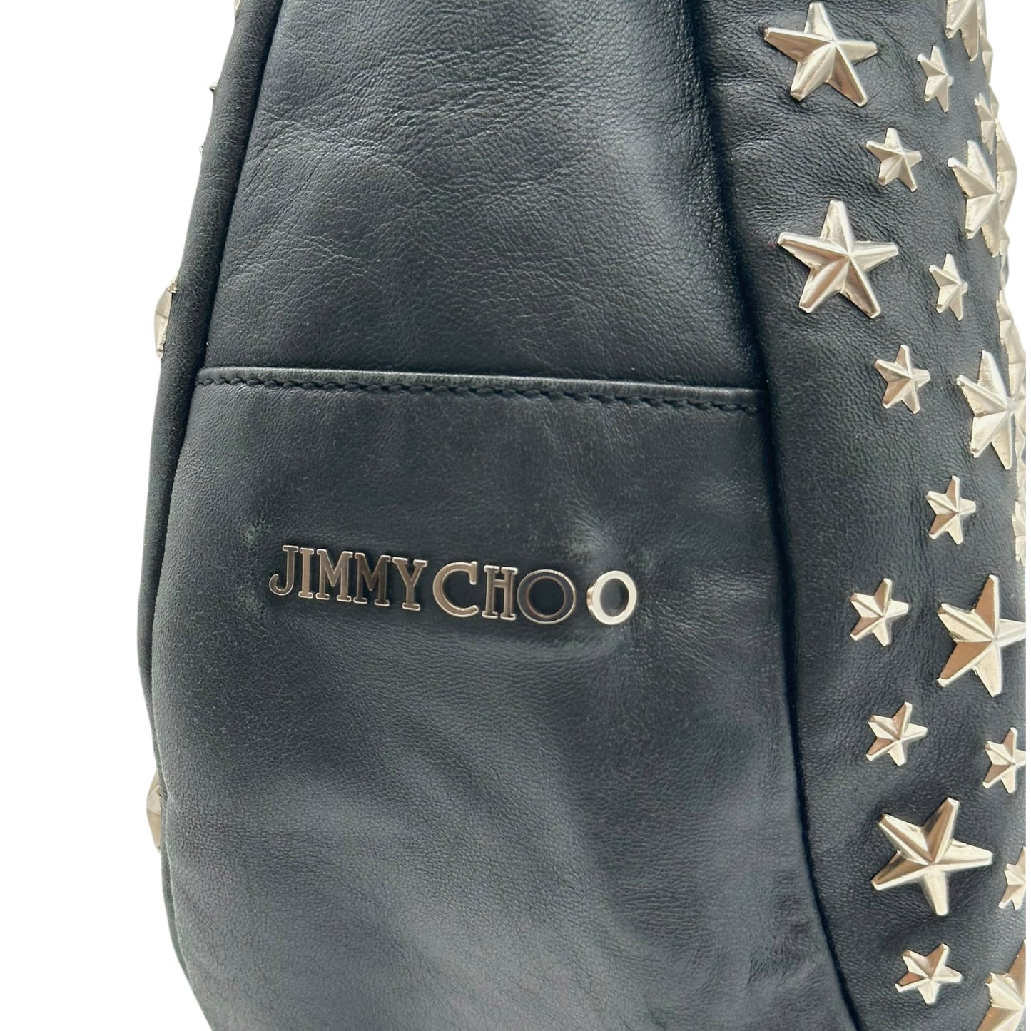 Jimmy Choo Black Leather Star Studded Hobo Bag