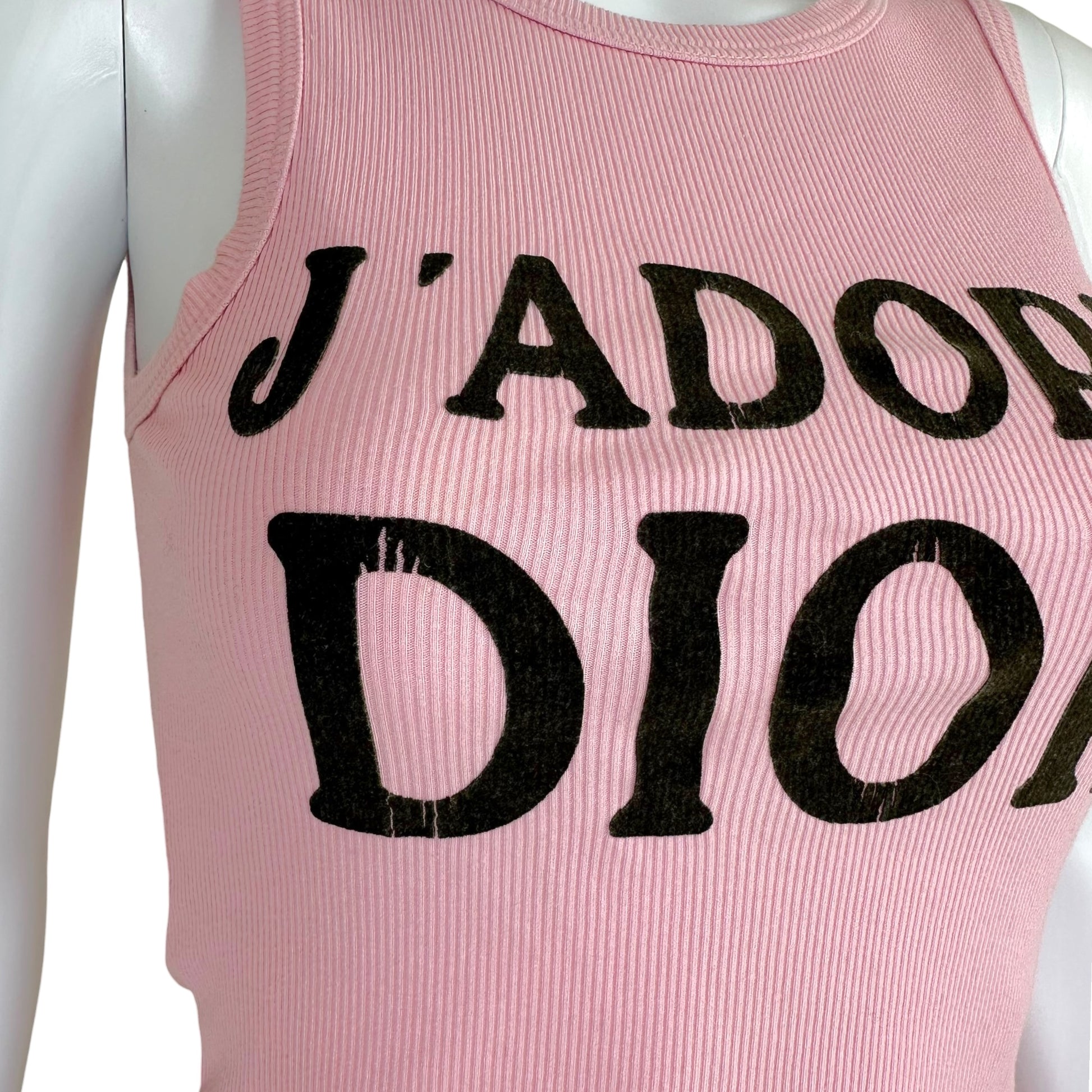 Christian Dior Ribbed Tank Top Black Pink Sleeveless