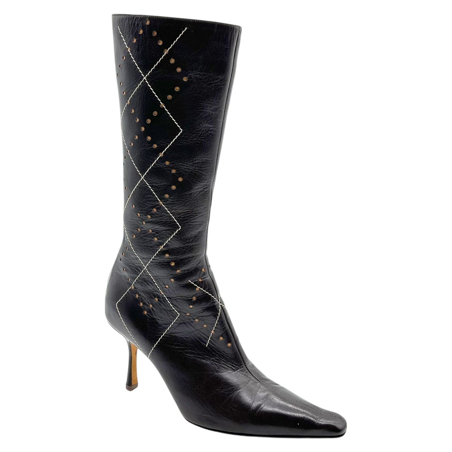 Jimmy Choo Brown Argyle Embroidered Pointed Toe Boots