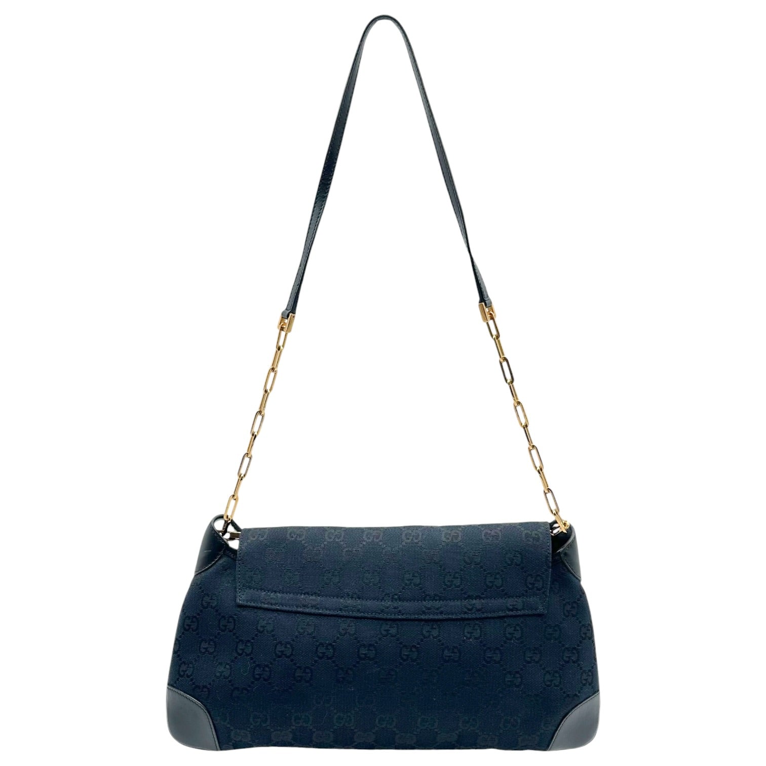 Gucci Shoulder Bag Black Monogram Gold Chain Tiger Charm