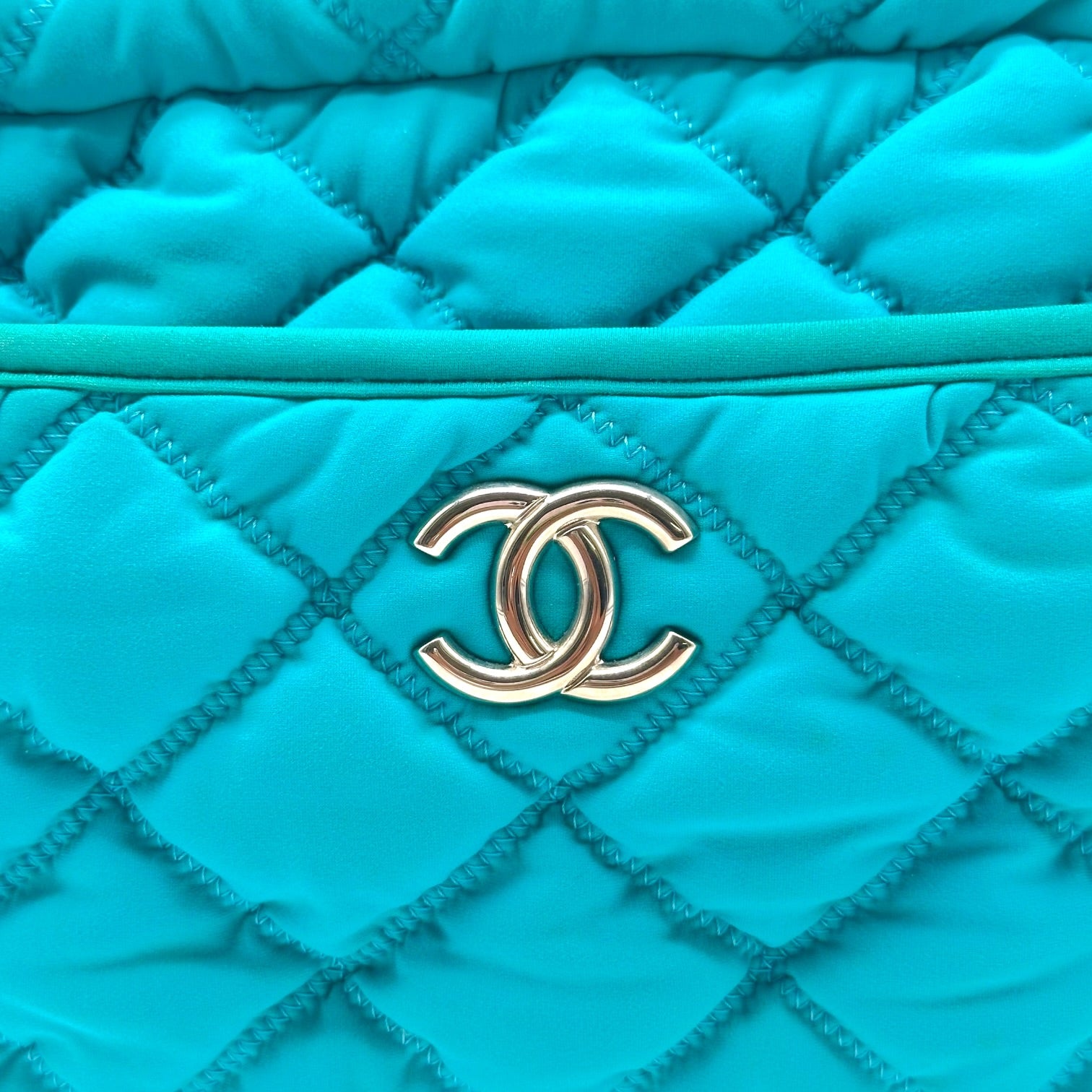 Chanel Shoulder Bag Turquoise Matelasse Bubble Quilt