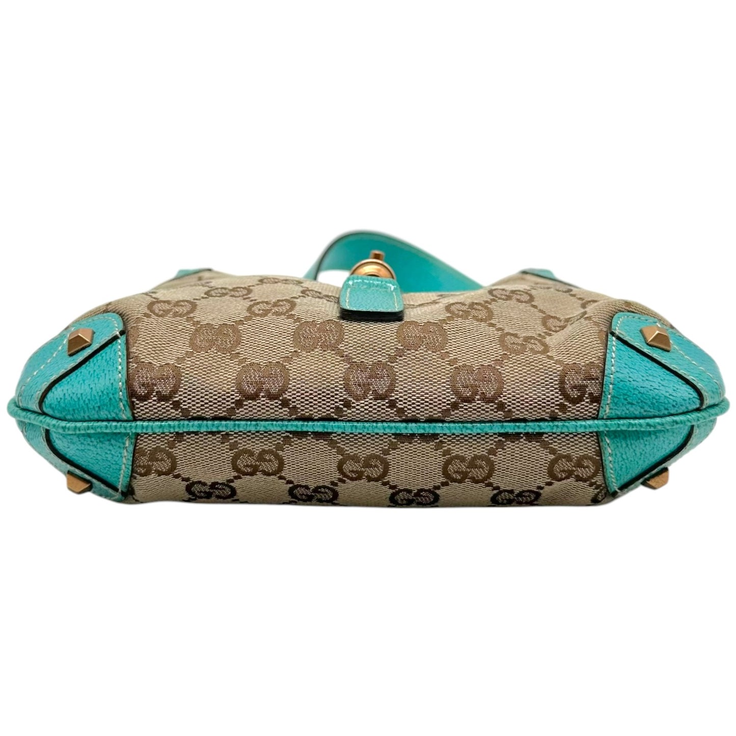 Gucci Mini Piston Jackie Bag Turquoise Leather Tan Monogram