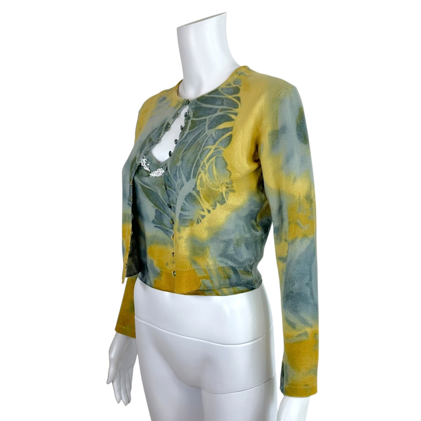 John Galliano Tie-Dye Beaded Cami Cardigan Set Beige Blue