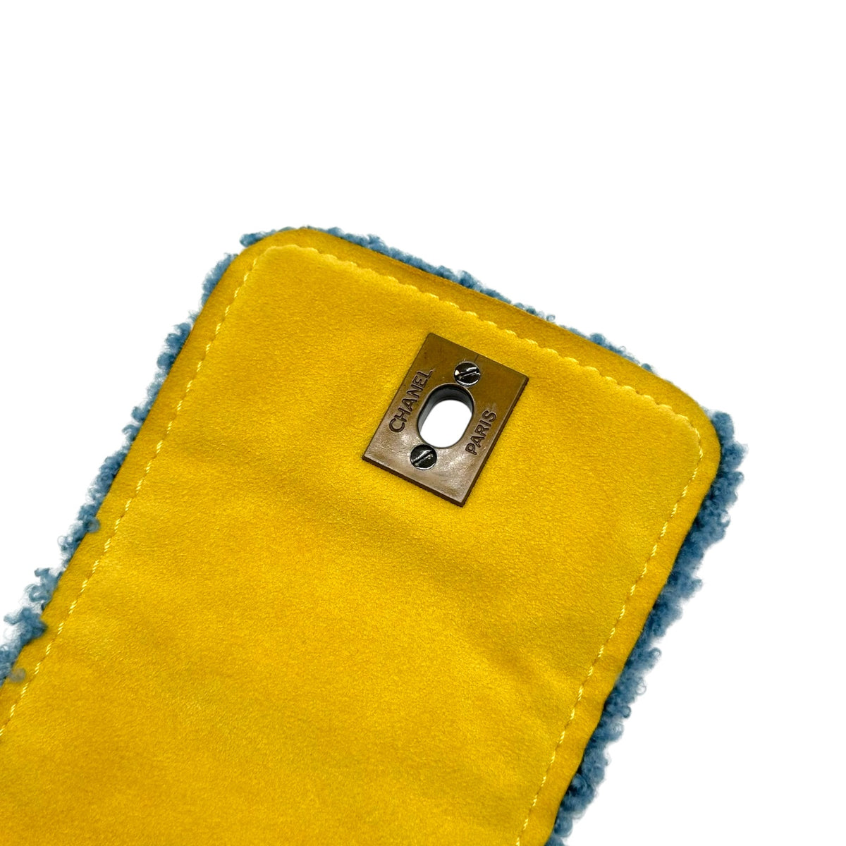Chanel Yellow Blue Shearling Turnlock Handbag 1990s