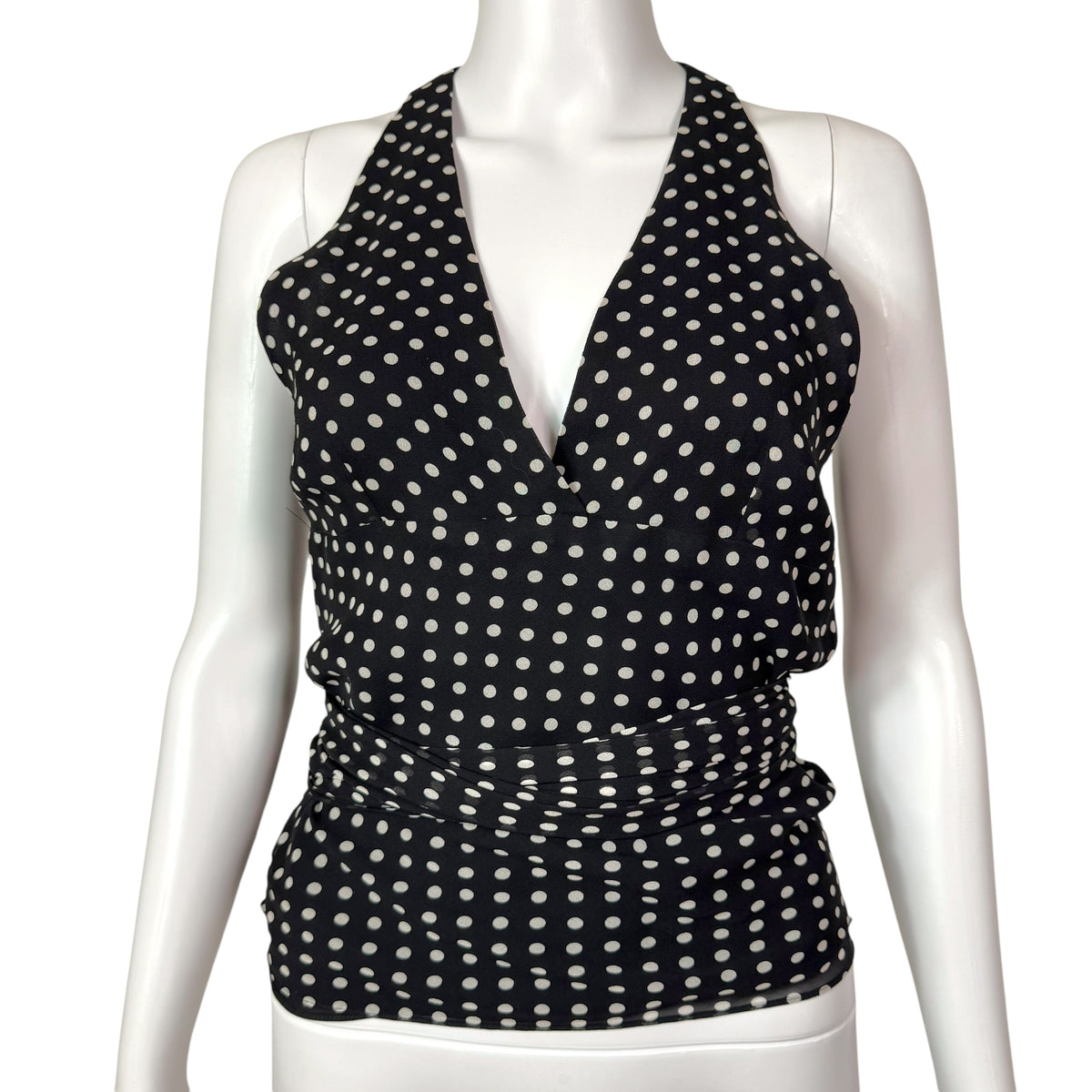 Ralph Lauren Black Silk Polka Dot Sleeveless Blouse