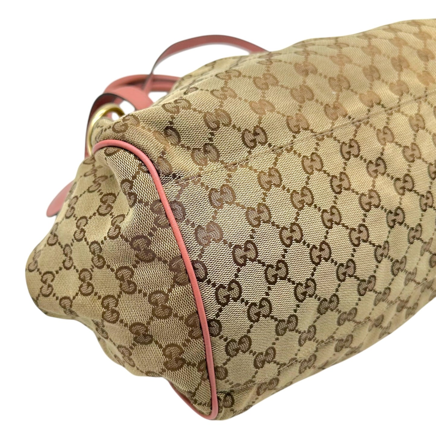 Gucci Tan Monogram & Pink Leather Sukey 2-Way Bowler Bag