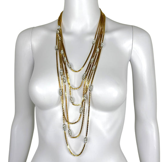 Christian Dior 80's Vintage 6-Strand Gold & Crystal Necklace