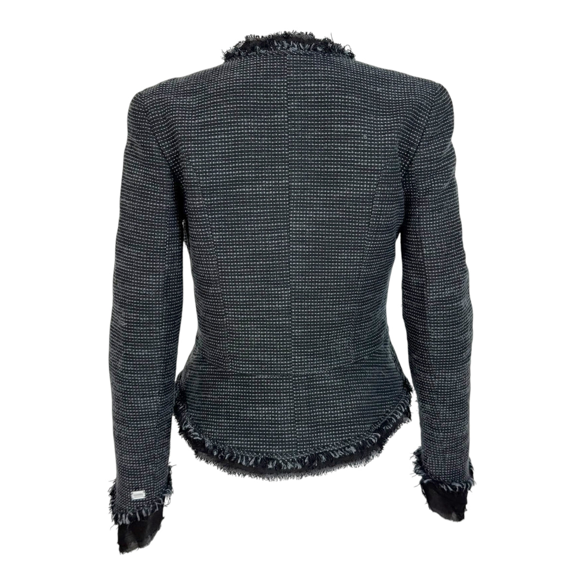 Chanel Cruise 2004 Black & Gray Tweed Silk Trim Cropped Blazer Jacket