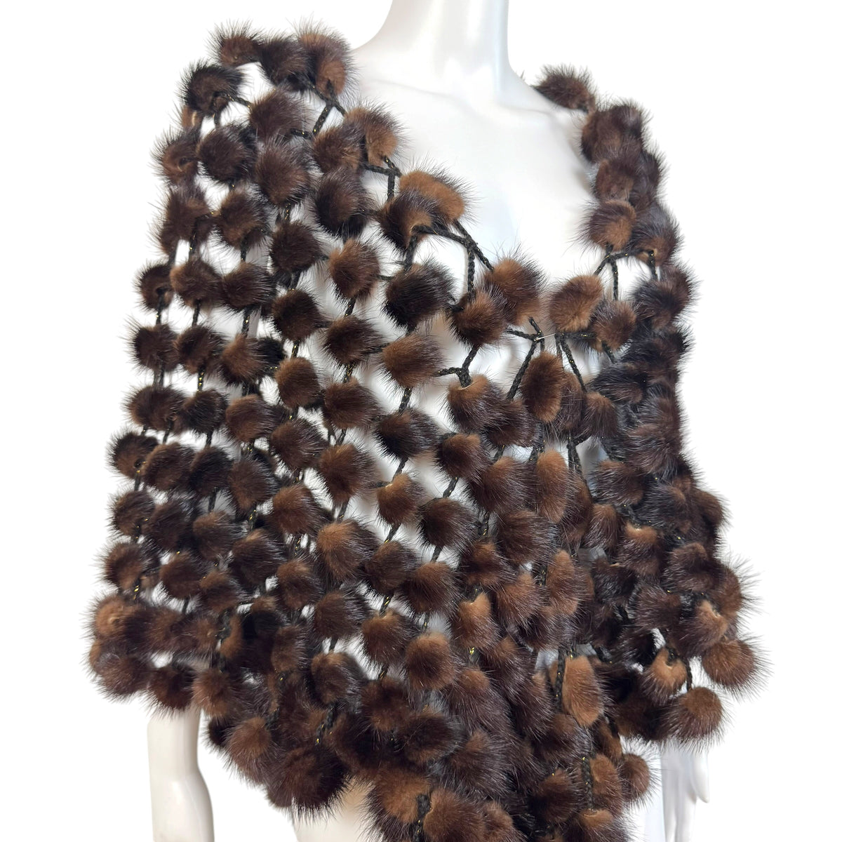Brown Open-Knit Mink Fur Shawl